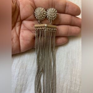 Rhinestones Metal Fringe Vintage Disco Pierced‎ Earrings